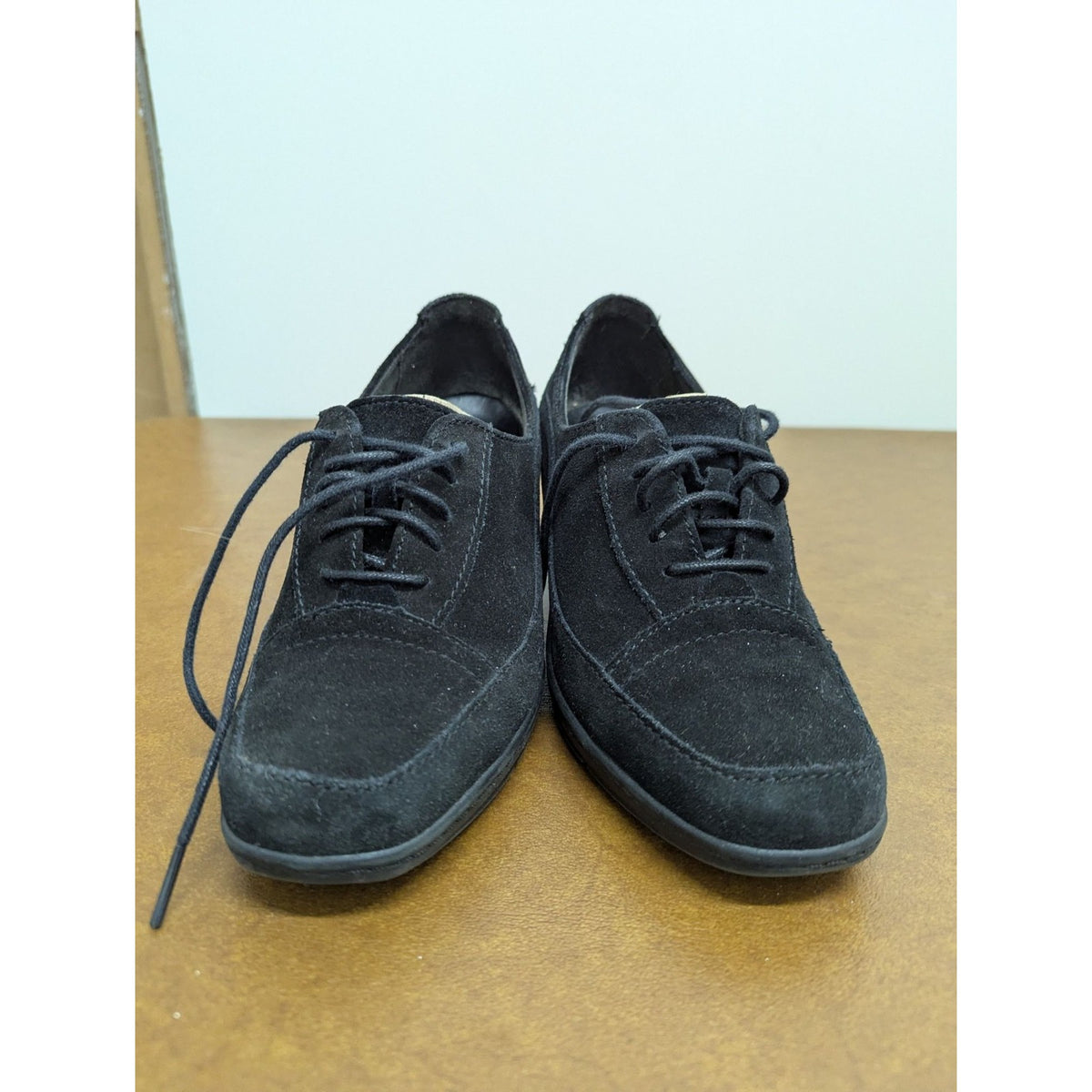 Clarks Black Suede Lace-Up Wedge Comfort Shoes