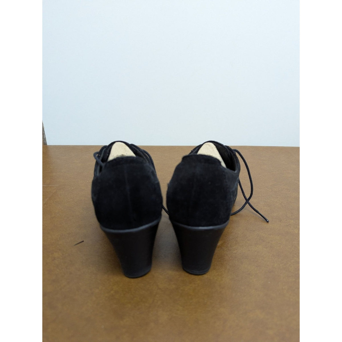 Clarks Black Suede Lace-Up Wedge Comfort Shoes