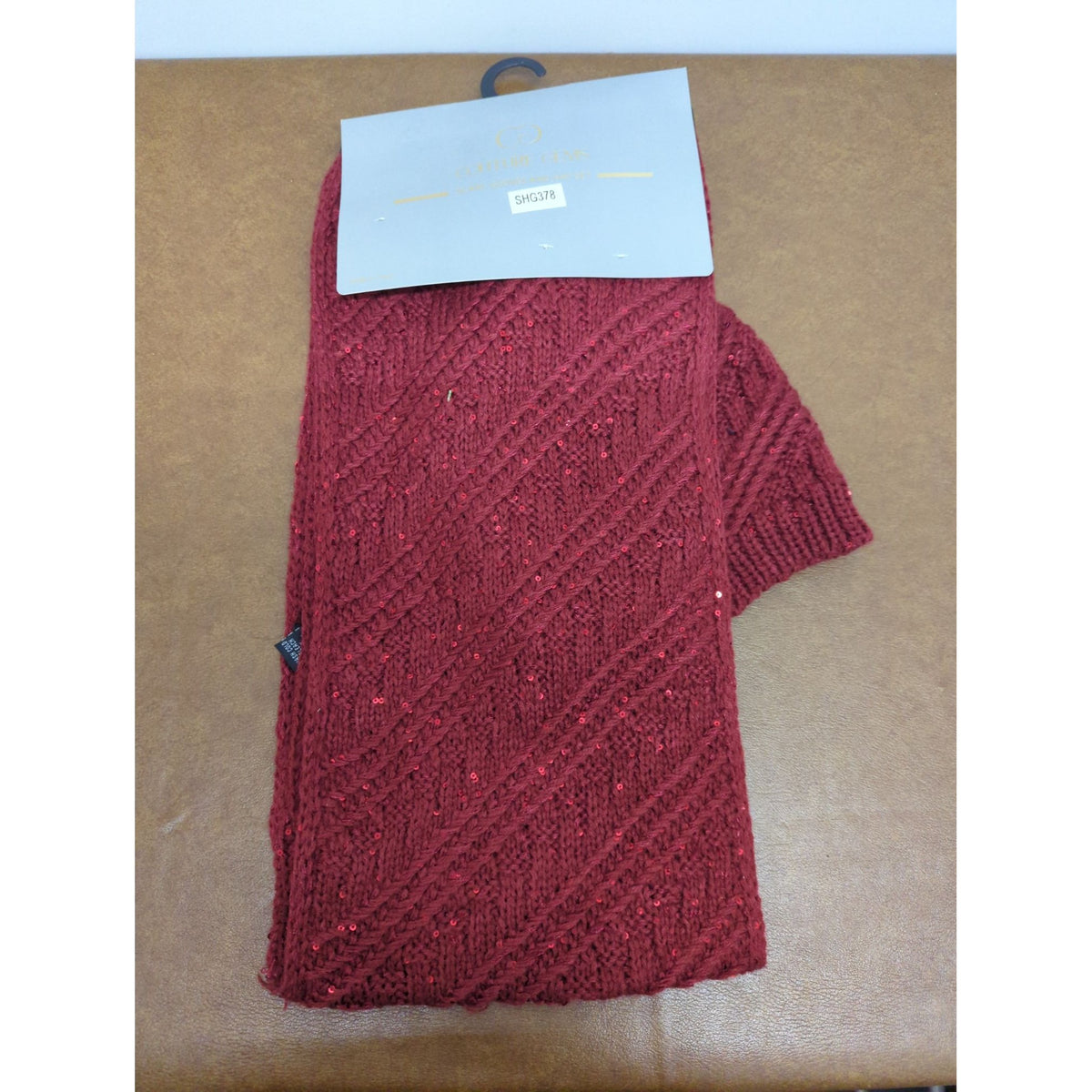 Couture Gems Scarf Gloves & Hat Set - Red Knit With Sequins & Pom Pom