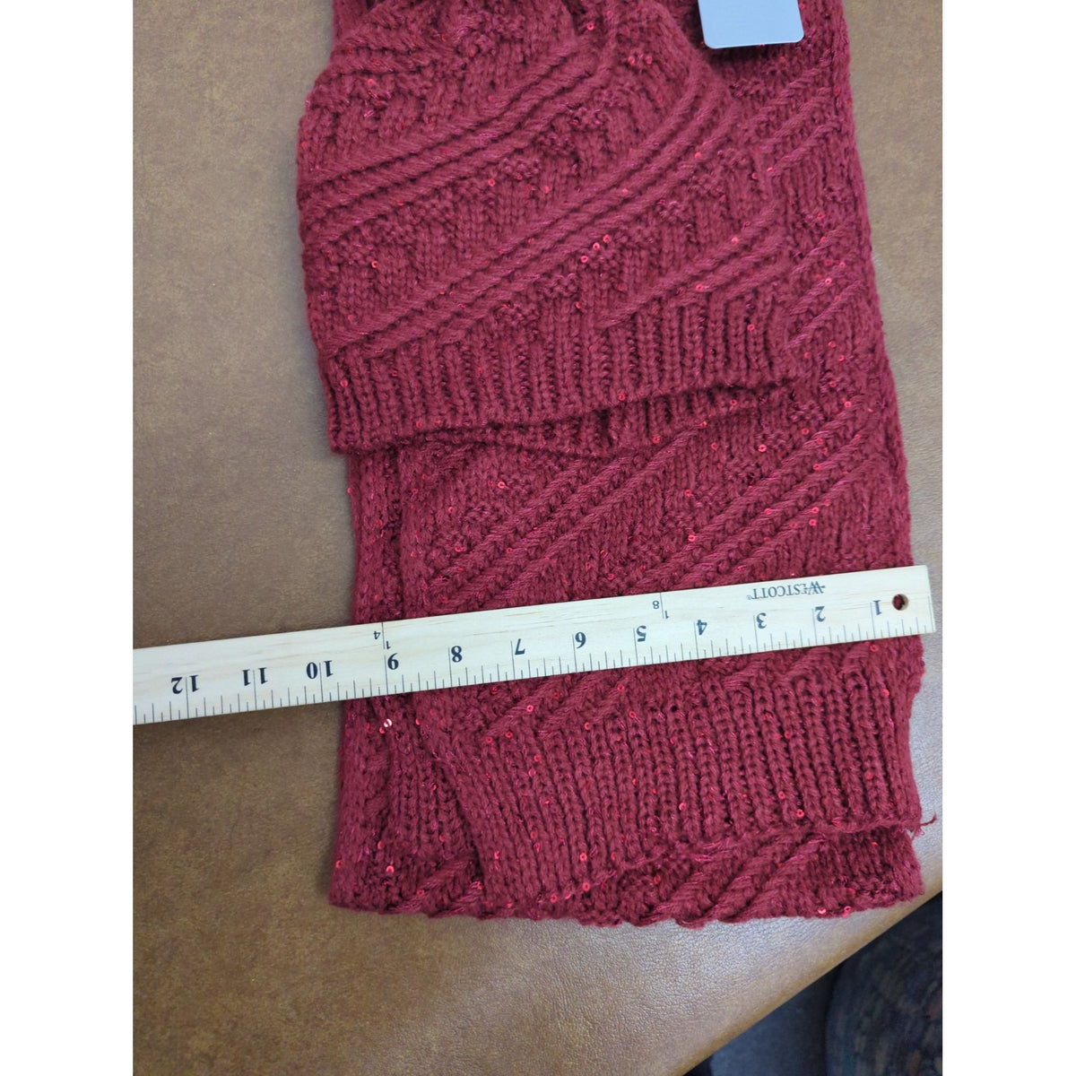 Couture Gems Scarf Gloves & Hat Set - Red Knit With Sequins & Pom Pom