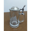 Vintage Glass Beer Stein With Pewter Lid & Sailboat Etching Anchor Design On Lid 5.5 Inches Tall