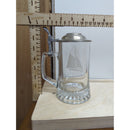 Vintage Glass Beer Stein With Pewter Lid & Sailboat Etching Anchor Design On Lid 5.5 Inches Tall