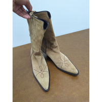 Vintage Suede Western Cowboy Boots Beige Leather Upper Women’s 8M Pointed Toe Made In Brazil