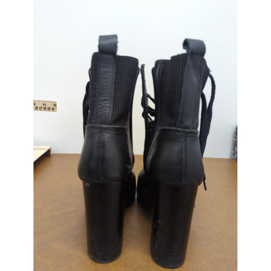 Steve Madden Black Leather Lace-Up Platform Boots With Chunky Heel Women’s Size 10M