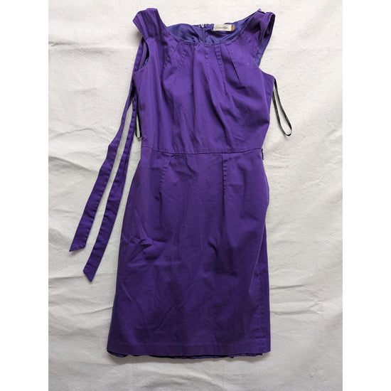 Calvin Klein Purple Sleeveless Knee-Length Dress With Side Zip & Tie Accents