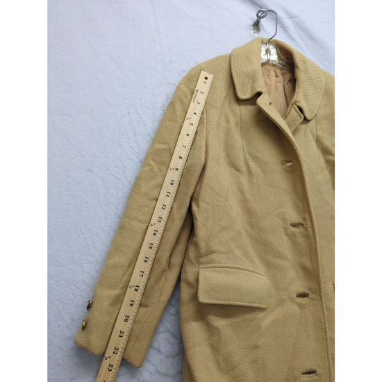 Vintage Beige Long Overcoat With Button Front & Lined Interior Womens Medium Classic Style Perfect For Fall & Winter Wear