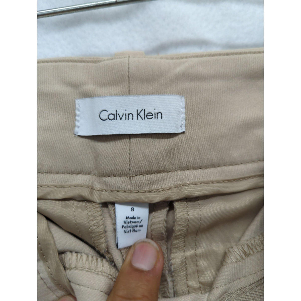 Calvin Klein Womens Beige Dress Pants Slim Fit Size 8 Office Wear 34" Inseam 15" Waist Made In Vietnam
