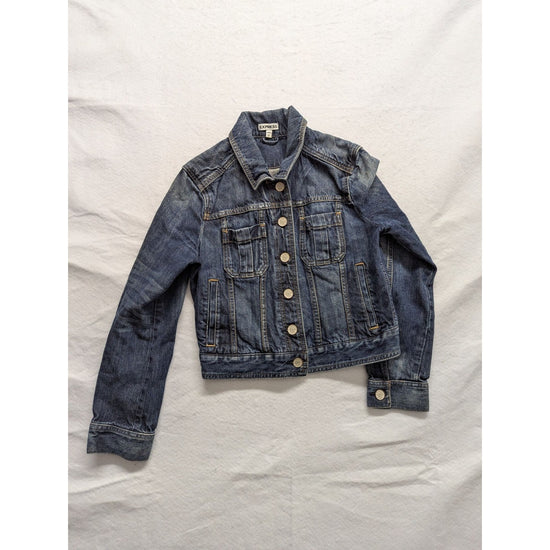 Express Womens Classic Blue Denim Jacket Button Front Vintage Wash