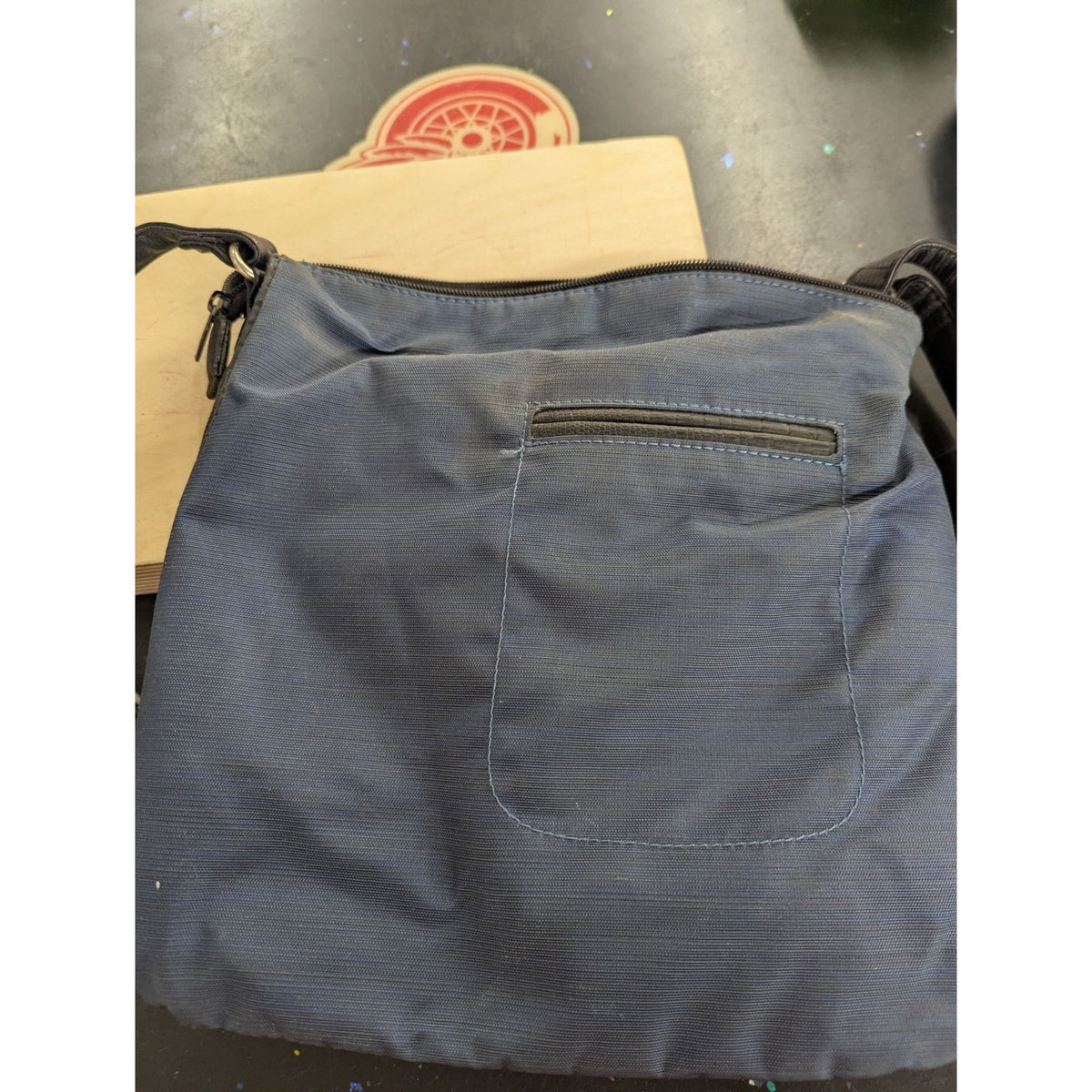 Multi Sac Blue Gray Crossbody Travel Bag With Lizard Texture Leather Trim