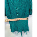 Betsy Lauren Green Crinkle Rayon Button-Up Short Sleeve Top With Fringe Hem Womens Size 12