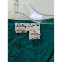 Betsy Lauren Green Crinkle Rayon Button-Up Short Sleeve Top With Fringe Hem Womens Size 12