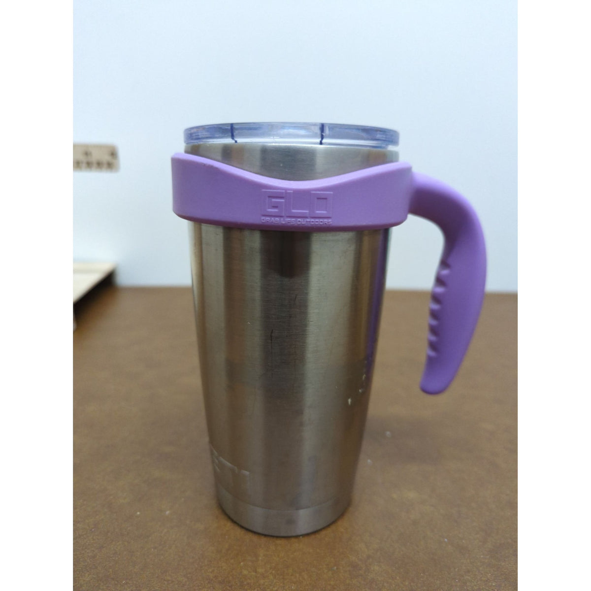 Stainless Steel Tumbler With Purple Handle & Lid - 7" Tall - Insulated Mug For Hot & Cold Drinks