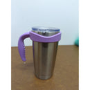 Stainless Steel Tumbler With Purple Handle & Lid - 7" Tall - Insulated Mug For Hot & Cold Drinks