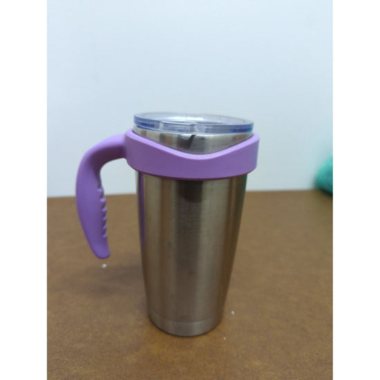 Stainless Steel Tumbler With Purple Handle & Lid - 7" Tall - Insulated Mug For Hot & Cold Drinks