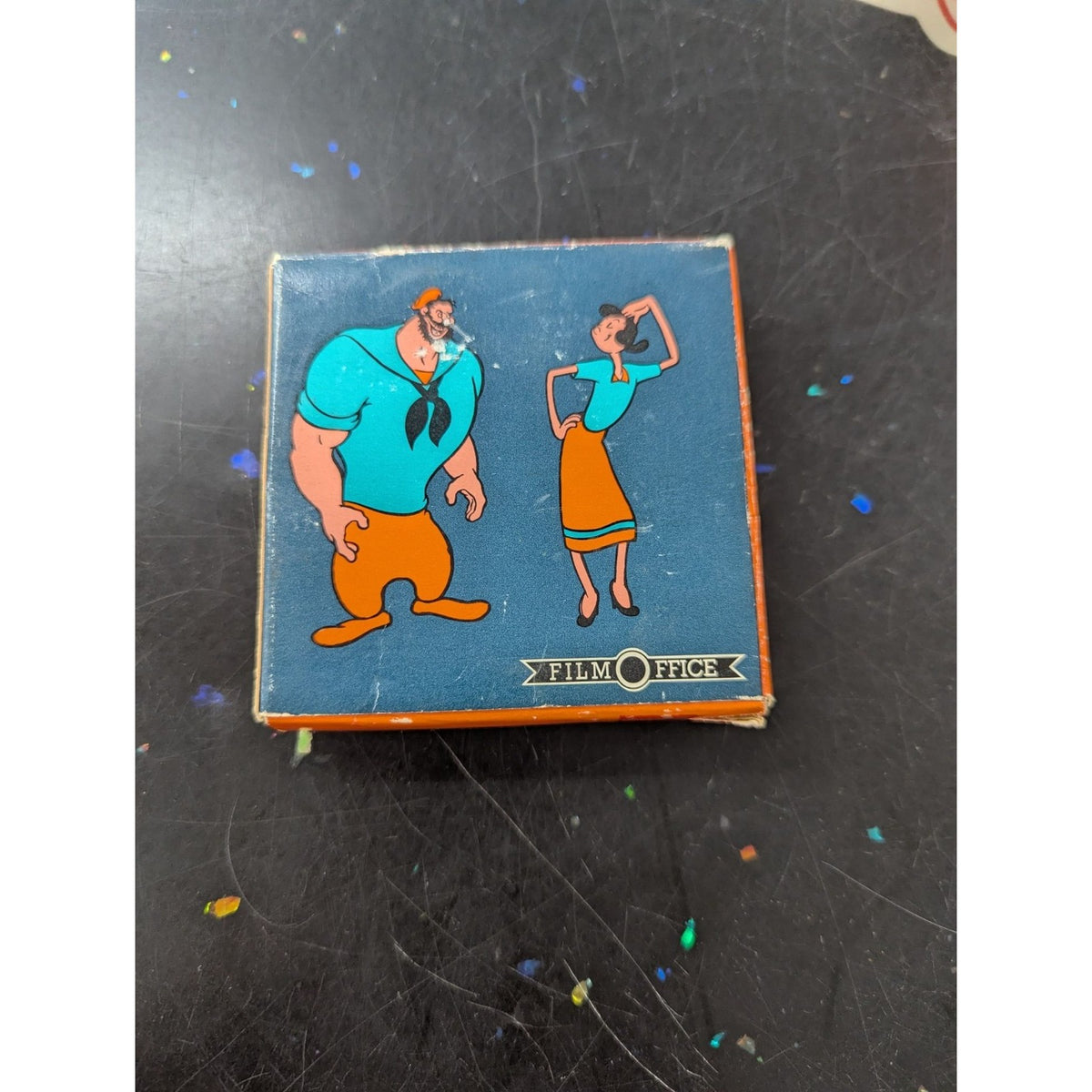 Vintage Film Office Popeye Cine Reel Box 2"x2" With Classic Cartoon Graphics