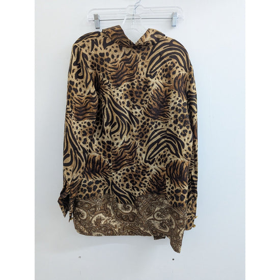 St John Animal Print Silk Blend Blouse With Paisley Trim
