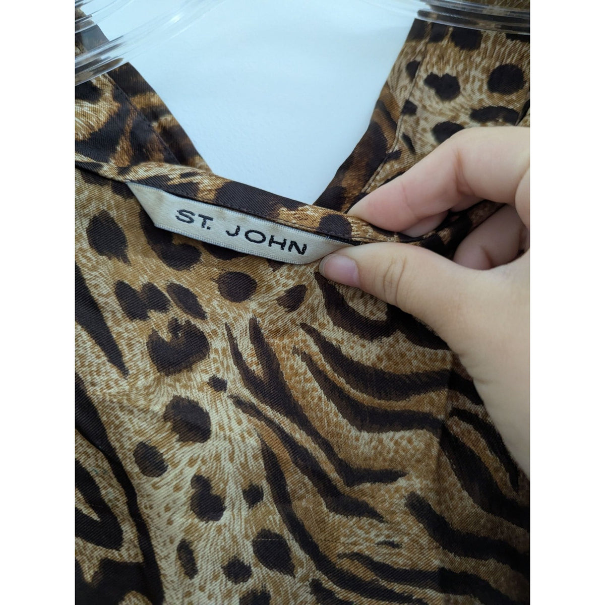 St John Animal Print Silk Blend Blouse With Paisley Trim