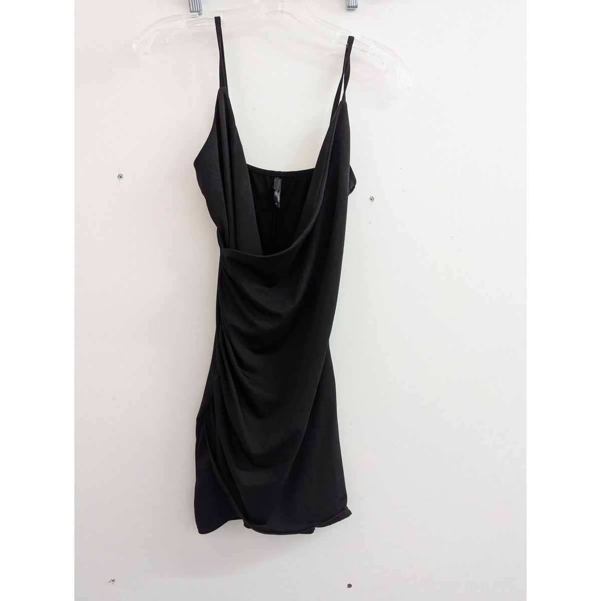 Yandy Black Cowl Neck Mini Dress With Draped Detailing & Spaghetti Straps Size S