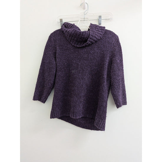 M Collection Purple Petite Cowl Neck Sweater 3/4 Sleeve Textured Knit P/XL