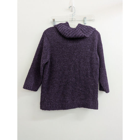 M Collection Purple Petite Cowl Neck Sweater 3/4 Sleeve Textured Knit P/XL