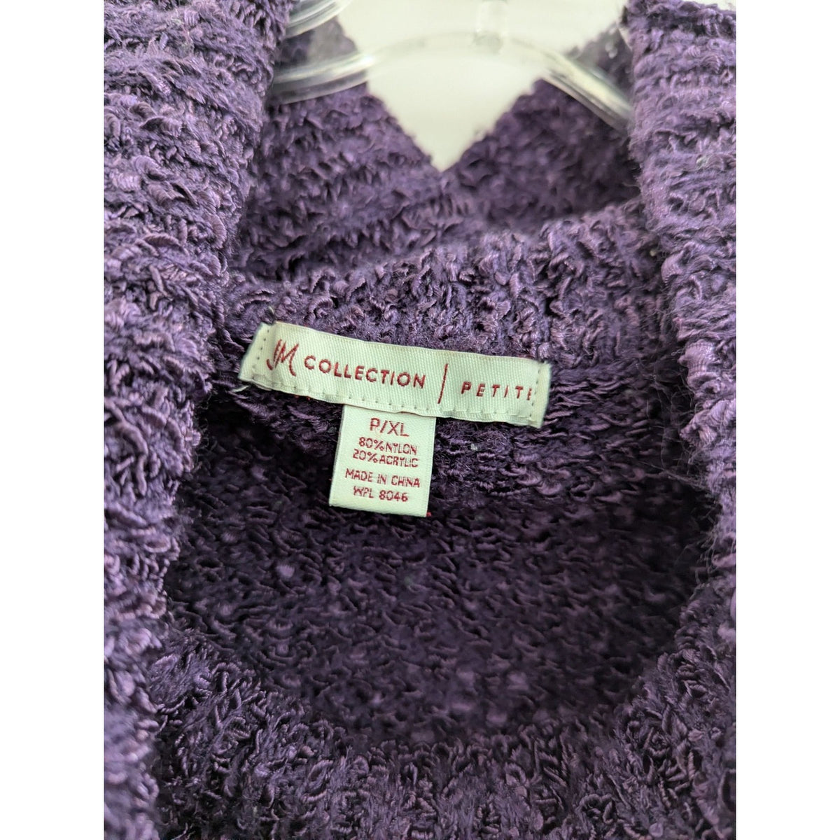 M Collection Purple Petite Cowl Neck Sweater 3/4 Sleeve Textured Knit P/XL
