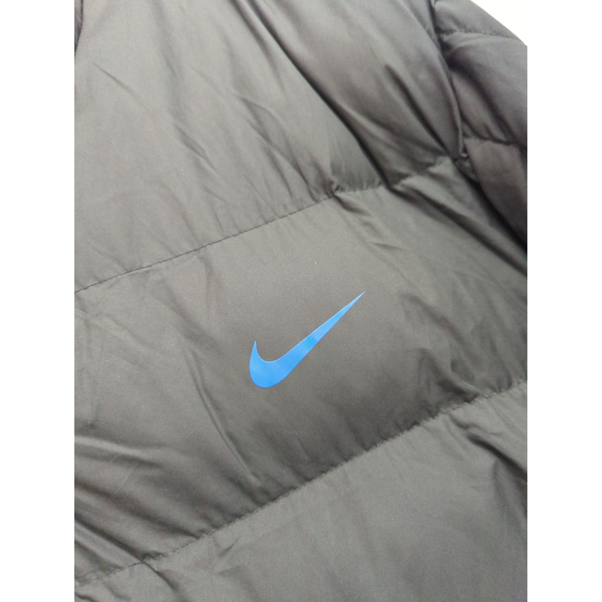 Nike Black Puffer Jacket With Blue Logo Mens L Insulated Full-Zip Winter Coat