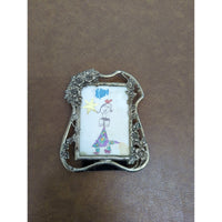 Vintage Floral Metal Mini Picture Frame With Childs Artwork Made In Taiwan 4.5" x 3.5" Gold Finish Tabletop Display