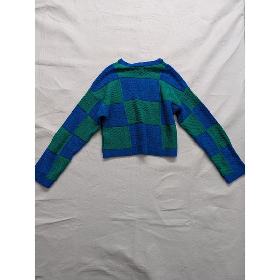 Asos Design Cropped Knit Sweater Blue & Green Checkered Pattern Size Tall UK 8 U