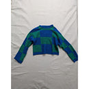 Asos Design Cropped Knit Sweater Blue & Green Checkered Pattern Size Tall UK 8 U