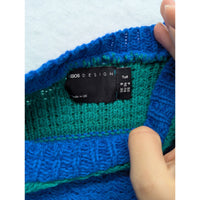 Asos Design Cropped Knit Sweater Blue & Green Checkered Pattern Size Tall UK 8 U