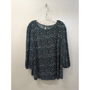 Adrianna Papell Green Polka Dot Print Blouse With 3/4 Sleeves & Keyhole Back Womens 1X