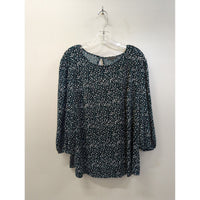 Adrianna Papell Green Polka Dot Print Blouse With 3/4 Sleeves & Keyhole Back Womens 1X