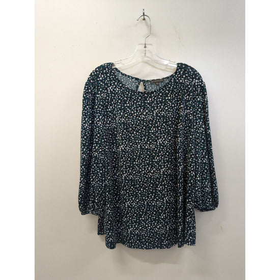 Adrianna Papell Green Polka Dot Print Blouse With 3/4 Sleeves & Keyhole Back Womens 1X