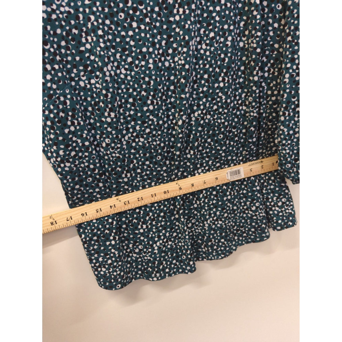 Adrianna Papell Green Polka Dot Print Blouse With 3/4 Sleeves & Keyhole Back Womens 1X