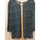 Adrianna Papell Green Polka Dot Print Blouse With 3/4 Sleeves & Keyhole Back Womens 1X