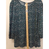 Adrianna Papell Green Polka Dot Print Blouse With 3/4 Sleeves & Keyhole Back Womens 1X