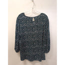 Adrianna Papell Green Polka Dot Print Blouse With 3/4 Sleeves & Keyhole Back Womens 1X