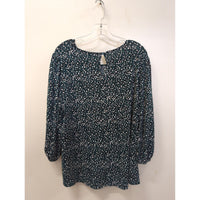 Adrianna Papell Green Polka Dot Print Blouse With 3/4 Sleeves & Keyhole Back Womens 1X