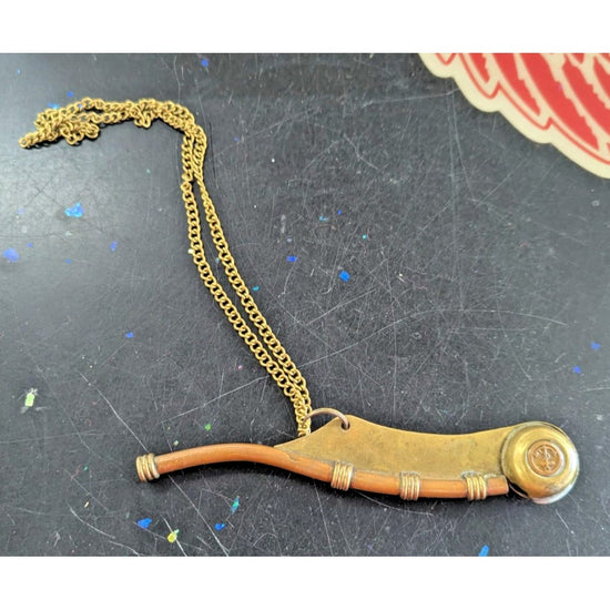 Vintage Brass Whistle Nautical Pendant Necklace