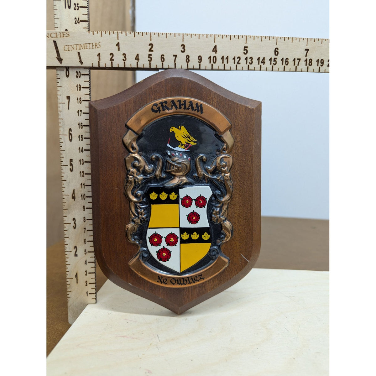 Graham Family Heraldic Crest Wall Plaque Wood Shield Coat of Arms Decorative Art