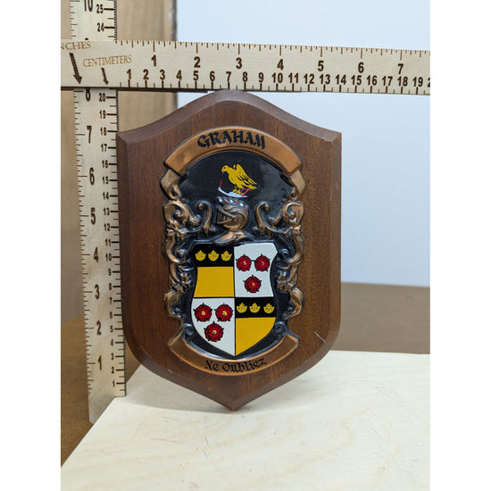 Graham Family Heraldic Crest Wall Plaque Wood Shield Coat of Arms Decorative Art