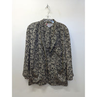 Chaus Black & Gold Floral Print Long Sleeve Blazer Size 8 Made In Taiwan