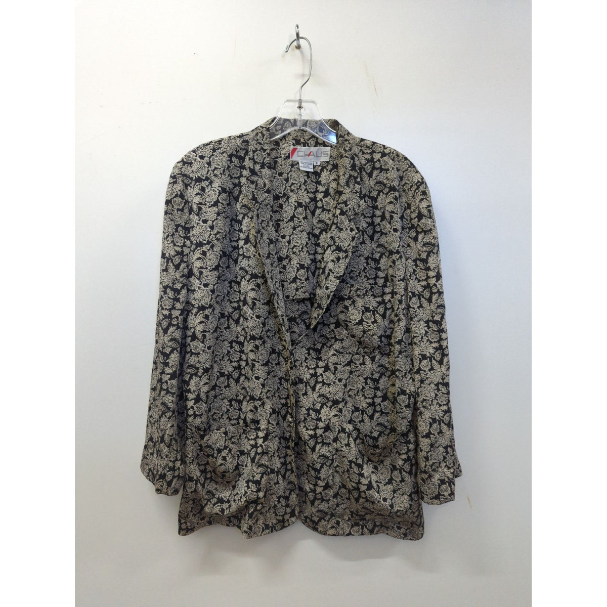 Chaus Black & Gold Floral Print Long Sleeve Blazer Size 8 Made In Taiwan