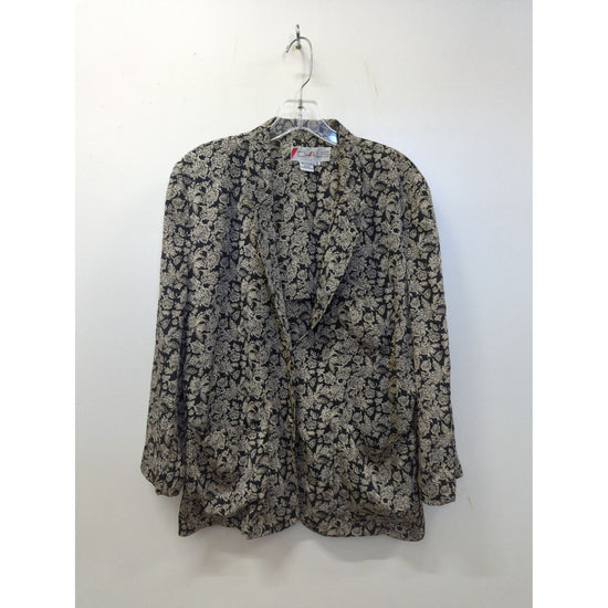 Chaus Black & Gold Floral Print Long Sleeve Blazer Size 8 Made In Taiwan