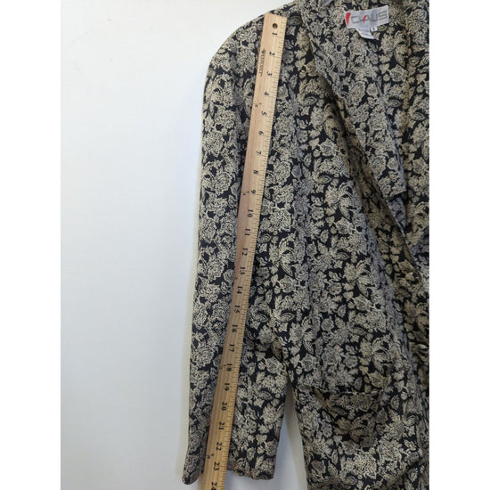 Chaus Black & Gold Floral Print Long Sleeve Blazer Size 8 Made In Taiwan