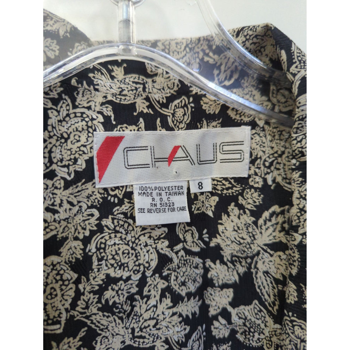 Chaus Black & Gold Floral Print Long Sleeve Blazer Size 8 Made In Taiwan