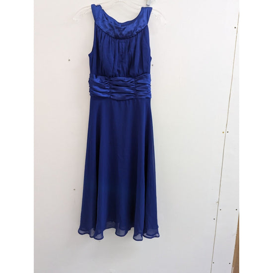 Dressbarn Collection Blue Sleeveless Midi Dress With Ruched Waist & Flowy Skirt