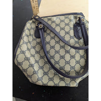 Chenson Designer Handbag Signature Monogram Navy Blue Canvas Leather Trim Should