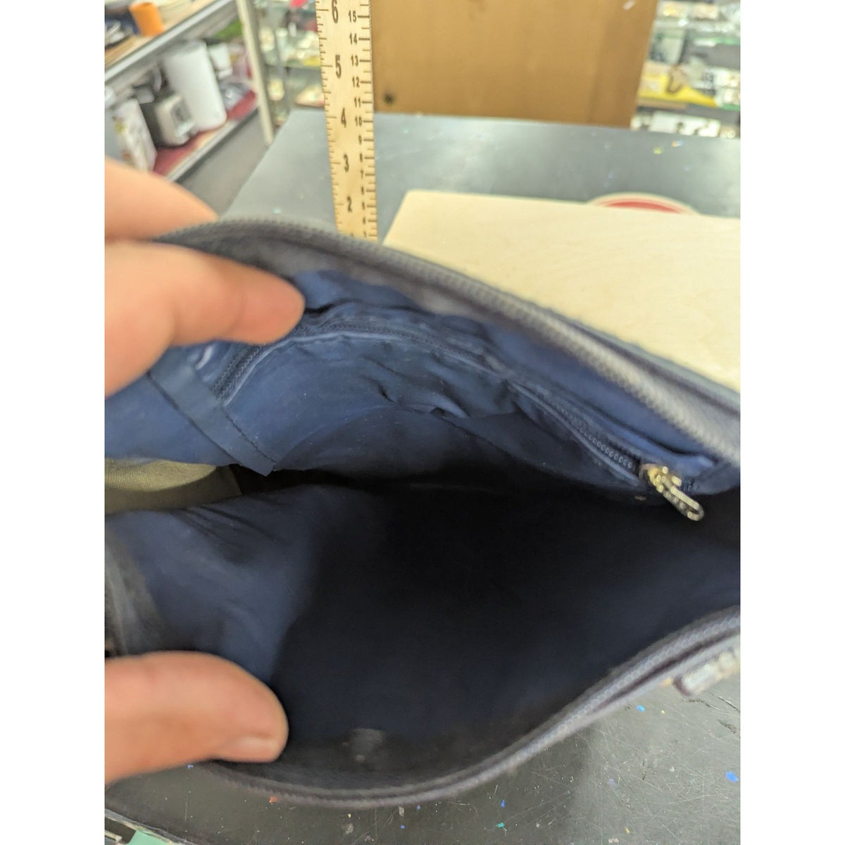 Chenson Designer Handbag Signature Monogram Navy Blue Canvas Leather Trim Should