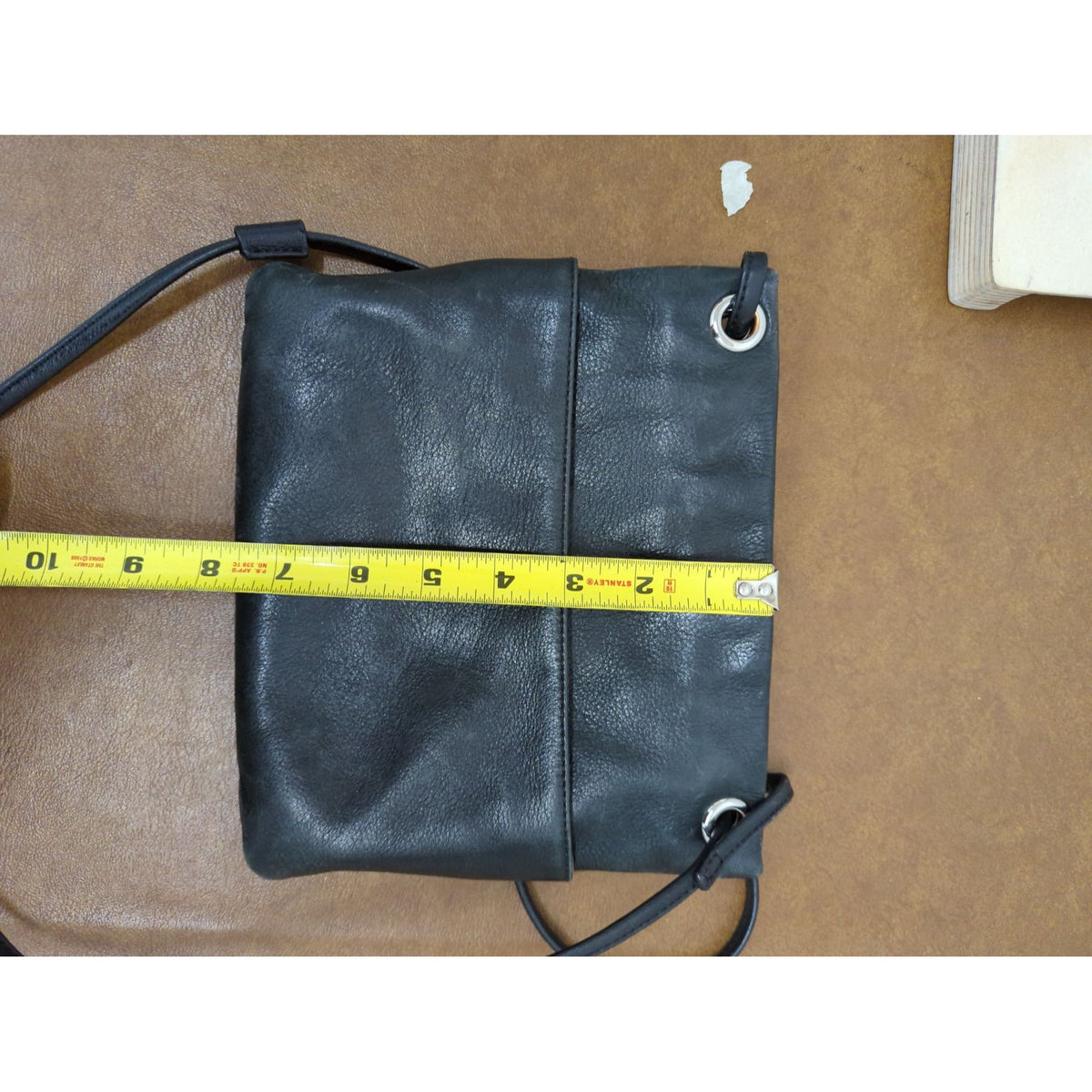 Black Leather Crossbody Bag With Adjustable Strap & Inner Pocket By Margot